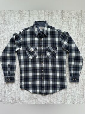 Vintage Sears Flannel Button Down Shirt MEDIUM TALL 15-15 1/2 Plaid 100% Acrylic